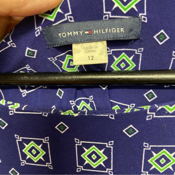 Tommy Hilfiger Geometric Print Sheath 3/4 Sleeve Knit Dress Size 12 Navy Boxy - Picture 6 of 9